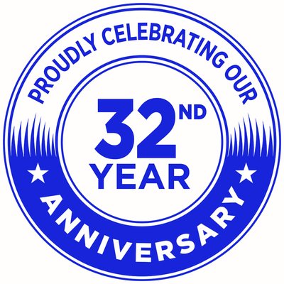 Proudly celebrating our 32nd year - anniversary seal
